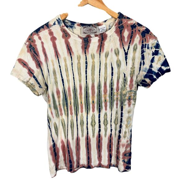 Vintage Y2K Grass Rags 100% Cotton Made in USA Ribbed Earthy Tie Dye Tee Sz M - Picture 1 of 8